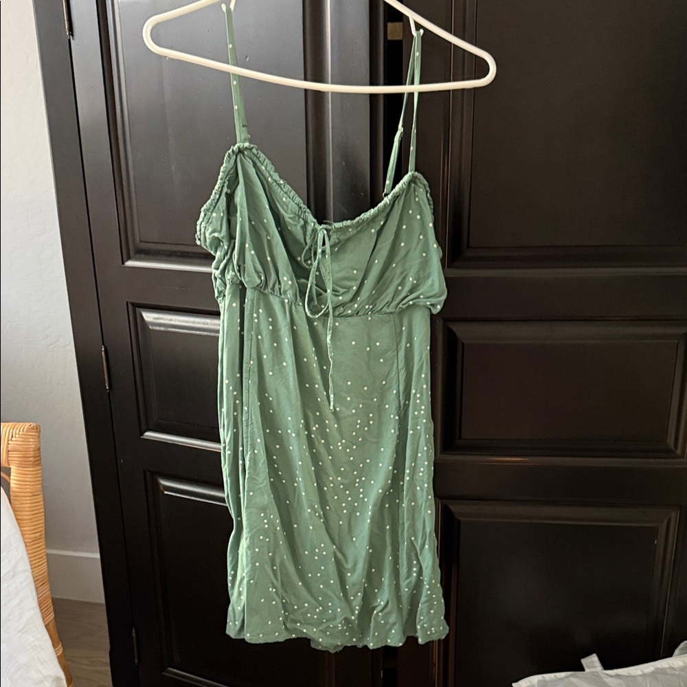 O’Neal - Green Spaghetti Strap Dress with White Polka Dots